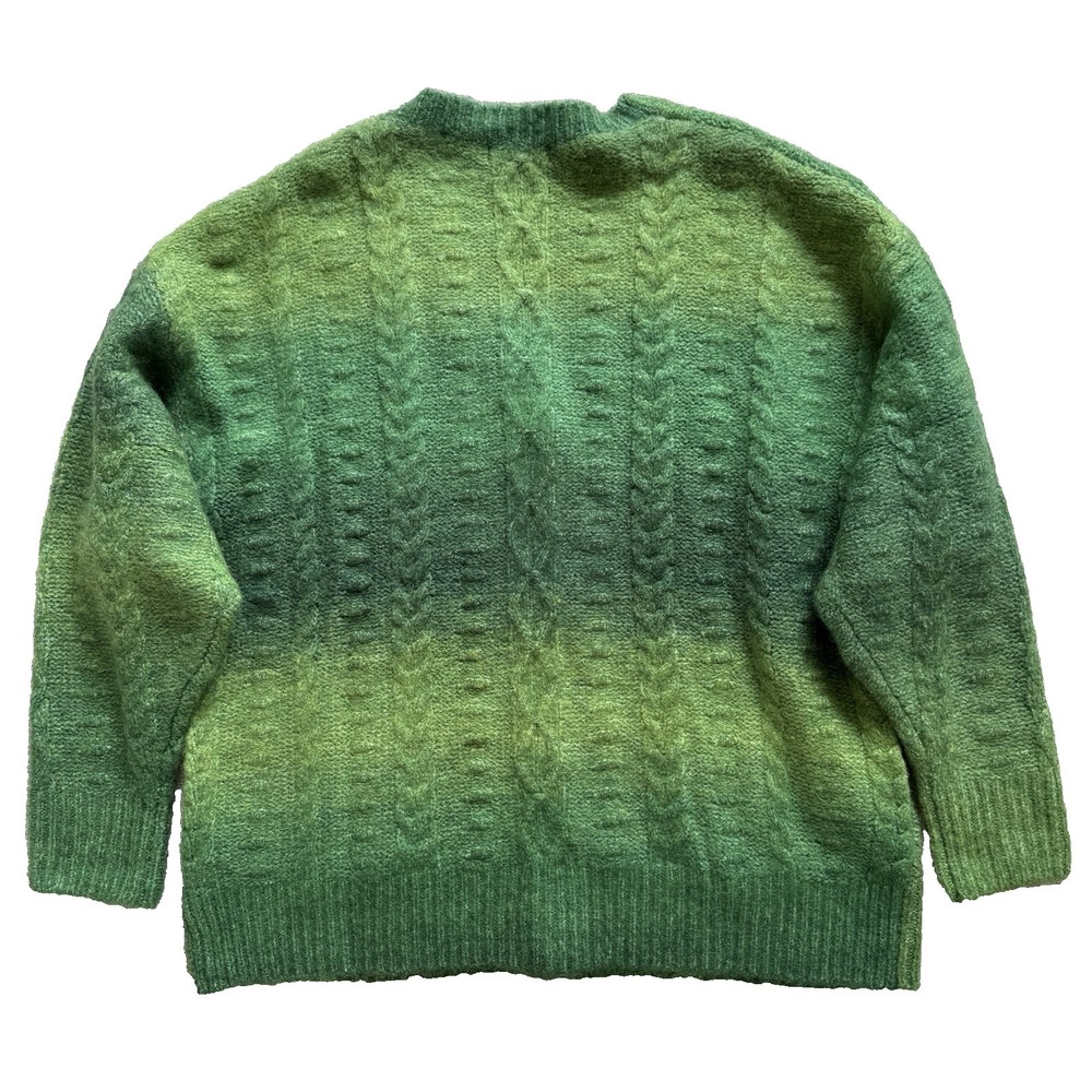 Daydreamer Ombre Cardigan in Green Jade Sz L Cable Knit Fuzzy Wool Blend Grunge - Picture 5 of 15
